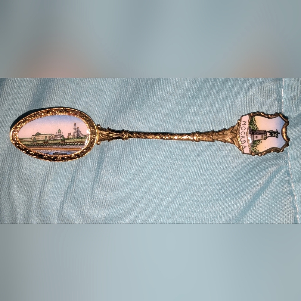Moscow Souvenir Spoon with Gold and Pink Accents